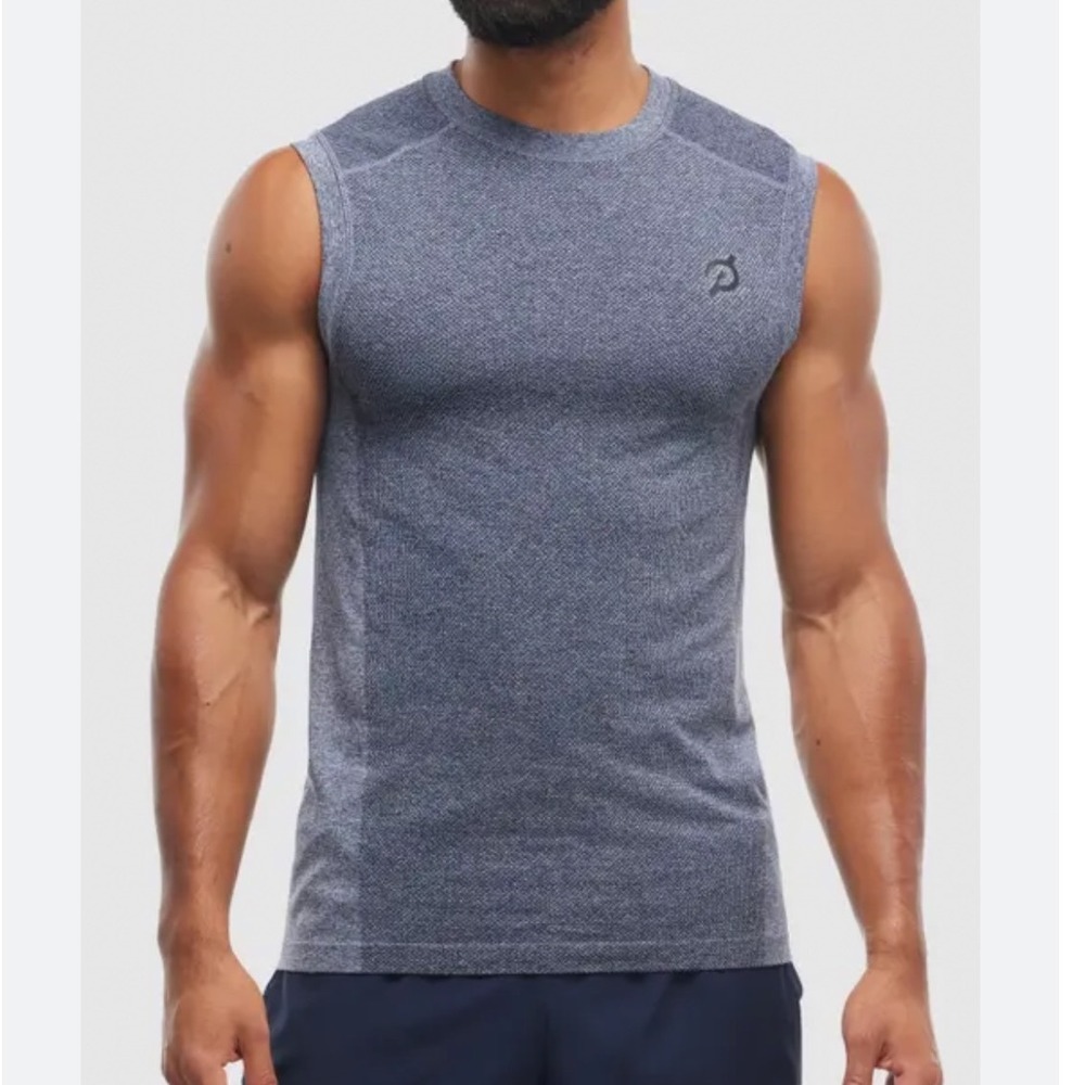 Peloton Mens Seamless Performance Tank Top Heather Blue Gray Size Medium